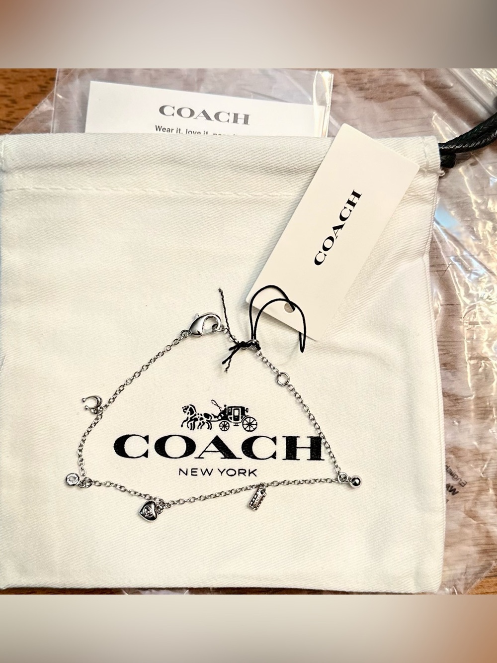 Coach Charm Bracelet Silver NWT & Coach Jewelry Drawstring Protective Dust Bag - Picture 5 of 7